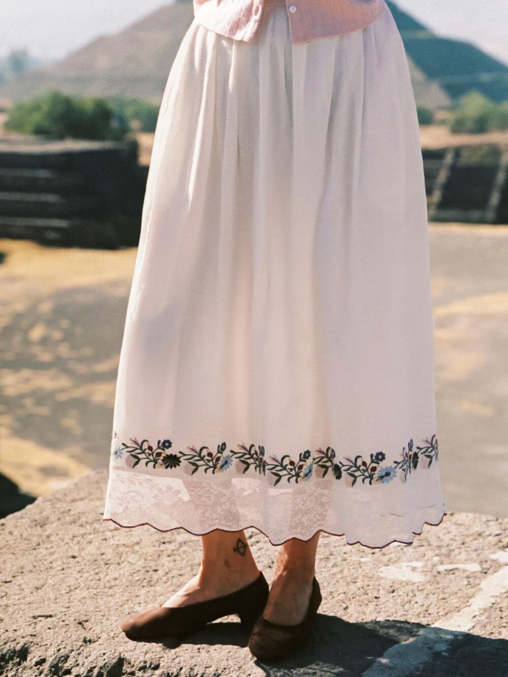 Christy Dawn The Xander Skirt | Ecru Embroidered Floral XS